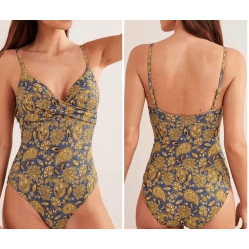 Boden 36B Capri Cup-size One Piece Swimsuit Harvest Gold Paisley Terrace